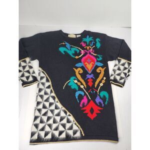 Rare Rockabilly Belldini Angora Rabbit Hair Blend Colorful Sweater‎ Womens M